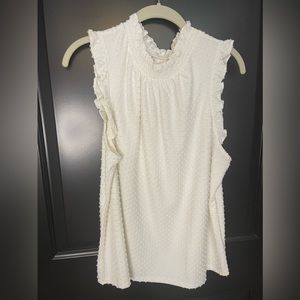 J.Crew L off white  ruffle neck stretch tank